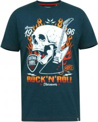 D555 NEAL Skull With Flames Printed Crew Neck T-Shirt Navy/Blue Twist