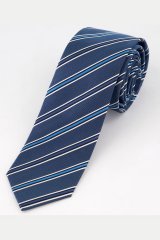JP1880 809025 Gravata de seda às riscas extra-comprida Azul médio