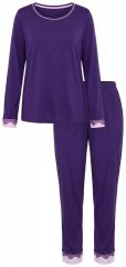 Ulla Popken 812441 Pijama de manga comprida com renda Azul real