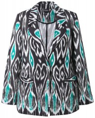 Ulla Popken 839961 Blazer padronizado em mistura de linho Preto