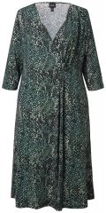 Ulla Popken 841839 Vestido de jersey com padrão animal e manga 3/4 Verde escuro