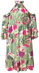 Ulla Popken 842471 Vestido evasê com manga 3/4 Champanhe