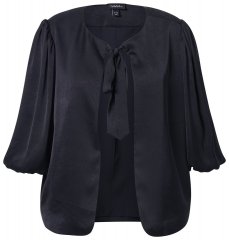 Ulla Popken 842712 Blazer curto com laço e mangas com folhos Preto