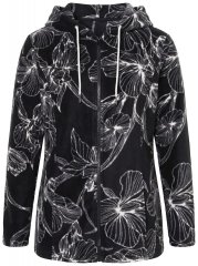 Ulla Popken 842758 Casaco polar floral com capuz Preto