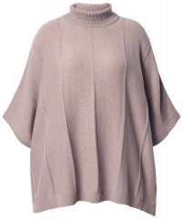 Ulla Popken 844996 Poncho canelado de merino com gola alta Castanho claro