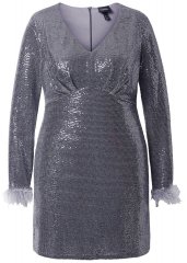 Ulla Popken 845145 Vestido de lantejoulas com decote em V Prateado