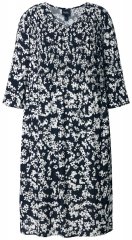 Ulla Popken 845825 Vestido midi floral com manga 3/4 Preto