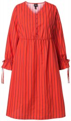 Ulla Popken 845863 Vestido midi às riscas com cinto para atar Coral