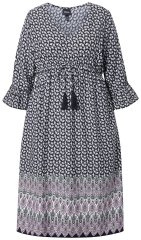 Ulla Popken 847798 Vestido midi evasê com decote em V Preto