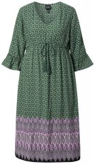 Ulla Popken 847798 Vestido midi evasê com decote em V Verde escuro
