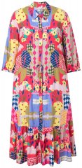 Ulla Popken 848015 Vestido midi estampado com cordão Rosa