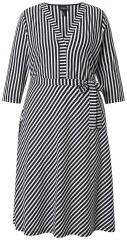 Ulla Popken 848052 Vestido midi às riscas com cinto para atar Preto