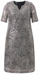Ulla Popken 848137 Vestido de lantejoulas com padrão animal Bege