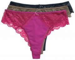 Ulla Popken 848522 Tangas com renda pack de 3 Roxo escuro