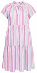 Ulla Popken 849969 Vestido midi às riscas com folhos Rosa