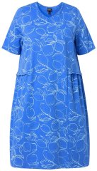 Ulla Popken 850204 Vestido t-shirt estampado com folhos Azul