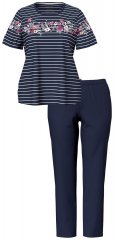Ulla Popken 850403 Pijama com flores Azul-marinho