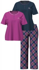 Ulla Popken 850864 Conjunto de pijama de 3 peças aos quadrados Violeta
