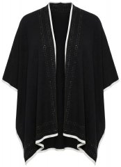 Ulla Popken 851127 Poncho de malha aberto com debrum de strass Preto