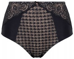 Ulla Popken 851700 Cuecas aos quadrados de cintura alta com renda Preto
