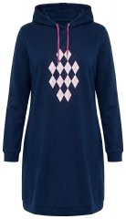 Ulla Popken 851749 Vestido de estar em casa aos quadrados com capuz Azul-marinho