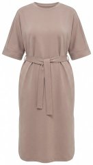 Ulla Popken 852288 Vestido midi de manga curta com cinto para atar Castanho claro