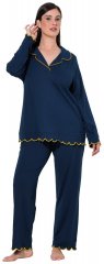 Ulla Popken 852573 Pijama com gola de camisa Azul-marinho