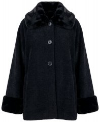 Ulla Popken 852644 Casaco capa com debrum de pelo sintético Preto