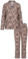 Ulla Popken 852649 Pijama com padrão e gola de camisa Castanho