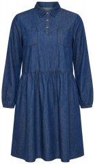 Ulla Popken 852768 Vestido de ganga evasê com bolsos Azul ganga