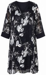 Ulla Popken 852959 Vestido floral com manga 3/4 Preto