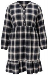 Ulla Popken 853728 Vestido aos quadrados com folhos Preto