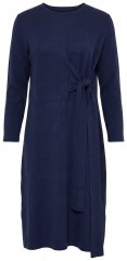 Ulla Popken 853760 Vestido de malha de manga comprida com cinto para atar Azul-marinho