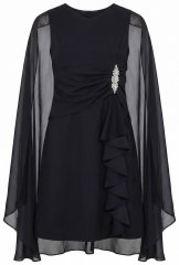 Ulla Popken 853774 Vestido com folhos Preto