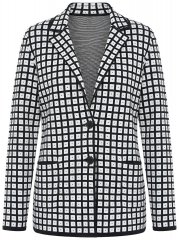 Ulla Popken 855173 Blazer de malha aos quadrados Branco sujo