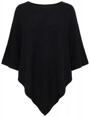Ulla Popken 855277 Poncho de malha com bainha em bico e decote barco Preto