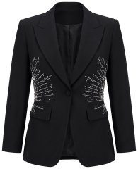 Ulla Popken 855550 Blazer cintado com pedras brilhantes Preto