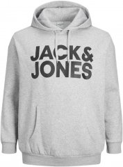 Jack & Jones CORP LOGO Large Print Hoodie Light Grey Melange