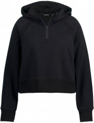 Ulla Popken Ribbed Inset Zip Collar Hoodie Black