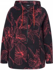 Ulla Popken Fleece Flower Print Zip-Up Hoodie Black