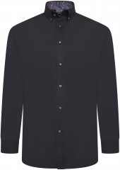 Kam Jeans P023B Premium Stretch Long Sleeve Shirt Button Down Black