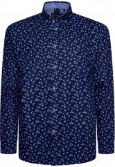 Kam Jeans 6364 All Over Floral Print Long Sleeve Shirt Navy
