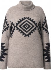 Ulla Popken Aztec Pattern Turtleneck Sweater Pebble Grey