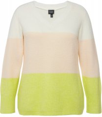 Ulla Popken Block Stripe Long Sleeve V-Neck Sweater Lime Green