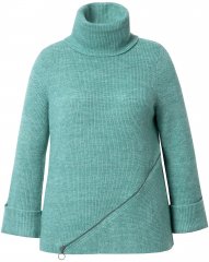 Ulla Popken Asymmetric Zipper Turtleneck Sweater Green