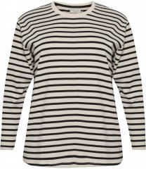 Kaffe Curve Winni Manga comprida T-shirt Branco antigo/Preto risca