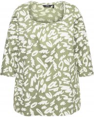 Ulla Popken Scribble Print Square Neck 3/4 Sleeve Tee Sage Green