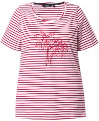 Ulla Popken Palm Tree Embroidered Tee Dark Raspberry