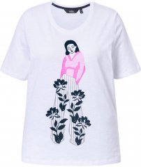 Ulla Popken Flocked Short Sleeve Graphic Tee Snow White