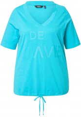 Ulla Popken Ride The Wave Short Sleeve V-Neck Graphic Tee Deep Aqua